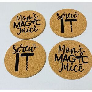Mom's Magic Juice Screw It Wine Opener Cork Drink Coasters Set of 4
